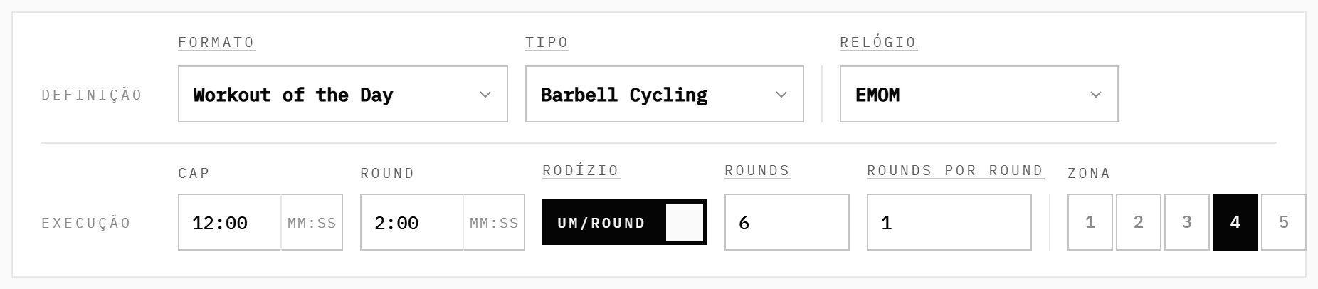 O E2MOM: Cap, Round, Rodízio, Rounds calculado e Rounds por round
